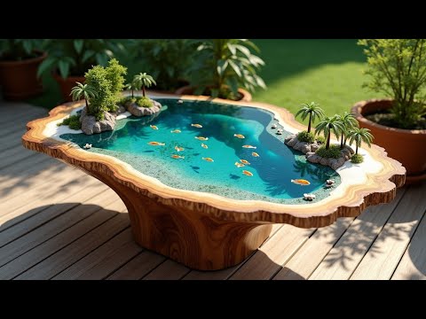 Incredible Wooden Table with Miniature Ocean Inside – Epoxy Art Masterpiece!