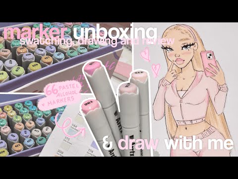 ‧₊˚🖇️ chill marker unboxing, swatching & draw with me | 66 arrtx pastel alcohol markers review ˖ 🤍