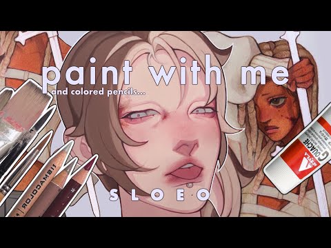 Acrylic Gouache and Colored Pencils!! ✦ Paint with me ✦ sloeo