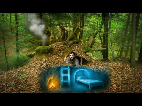 Building a Hidden Forest Shelter Under Tree Roots | Bushcraft