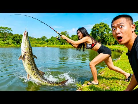 美女挑戰鱷雀鱔續集,不料直接被巨物拖入水中,堂主直接傻眼了!【女钓友微微】