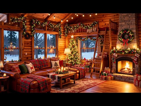 Relaxing Christmas Music 🔥 Instrumental Christmas Music🎁Relaxing Fireplace Sounds & Gentle Snowfall🎅