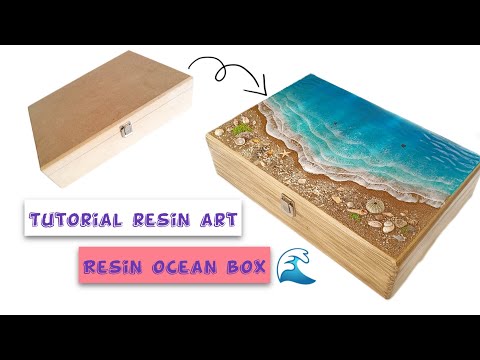 "DIY MDF Box with Patina and Resin Sea Design | Natural Ocean Look with Shells and Sand"