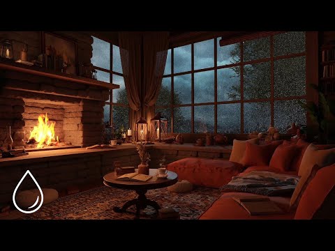 Rain Sound On Window with Gentle Night Rain & Warm Fireplace | Sleep, Study and Relaxation