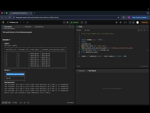 30 Days Of LeetCode Database Day 18 - 1174. Immediate Food Delivery II
