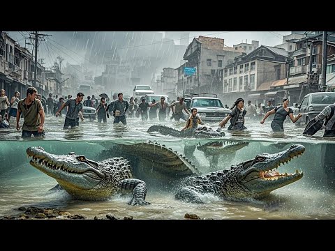 A tsunami struck the city, and giant crocodiles attacked people in the water