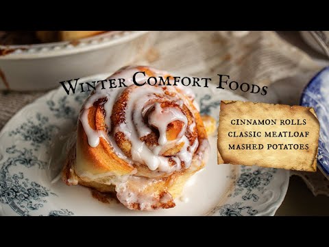 Winter Comfort Foods: Gooey Cinnamon Rolls, Meatloaf, and Mashed Potatoes | Cinematic ASMR Cooking