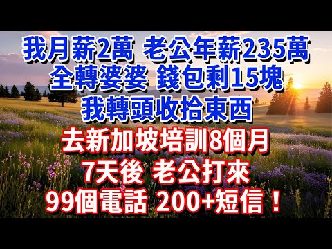 我月薪2萬，老公年薪235萬全轉婆婆，錢包剩15塊，我轉頭收拾東西去新加坡培訓8個月。7天後，老公打來99個電話200+短信！#小魚故事會#為人處世#人生感悟#中老年生活
