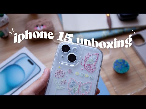 iPhone 15 aesthetic unboxing  accessories | wallpapers • customization • camera