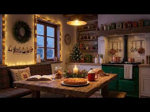 Snowy 1950s Winter Night ❄️ Oldies Playing in Another Room Vintage Fireplace & Quiet Snowfall