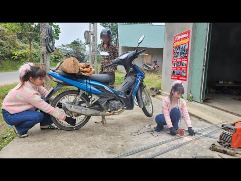 The female mechanic designed the coolest storage rack herself while working and repairing motorcycle