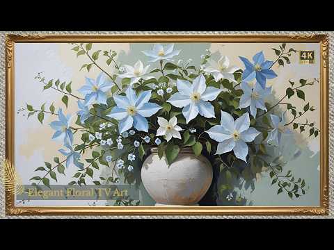 FRAMED VINTAGE TV ART VINTAGE SOFT FLORAL OIL PAINTING SCREENSAVER NO MUSIC WALLPAPER 4K