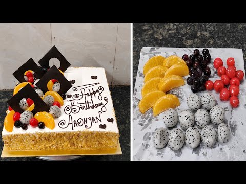 Square Shape Fresh Fruit Cake Recipe|2kg Square Fruit Birthday Cake Design