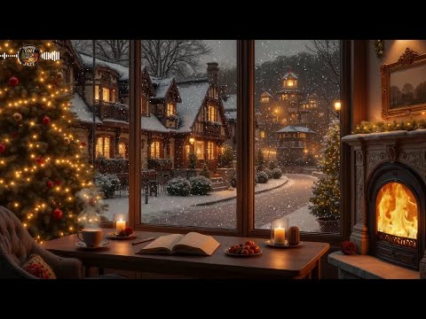 Cozy Fireplace Christmas Jazz Lounge 🔥 Soft Piano, Snowfall & Café Ambience For Study & Focus