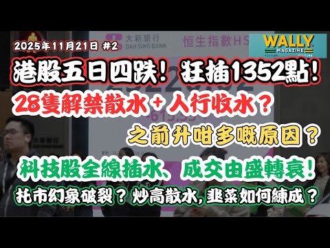🔥 【港股五日四跌！狂插1352點！大跌原因討論】28隻解禁散水＋人行收水？國家隊托市幻象破裂？科技股全線插水、成交由盛轉衰！