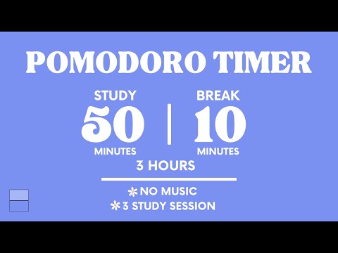 STUDY WITH ME FOR 3 HOURS  | 50 MINS STUDY / 10 MINS BREAK | NO MUSIC | WITH ALARMS | 3 COLORS