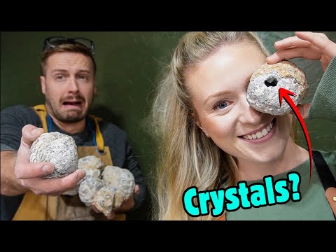 Will She Find Crystals Inside Sliced Mexican Geodes?!