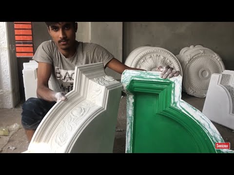 How to Gypsum Plaster Cornice corner Making By Fiber Mold, Cornice Making By Plaster Powder Mixture