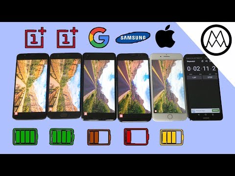 Oneplus 5T vs Pixel 2 XL vs S8 vs iPhone 8 Battery life Drain Test!