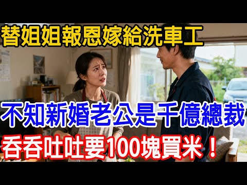 【一口氣看完】為替姐姐報恩嫁給洗車工，不知新婚老公是千億總裁，靦腆要 100 塊買米，他掏出 10 張黑卡：隨便花！隔天姐姐悔到捶牆：他竟是隱形大佬？結局超解氣！#情感故事  #原創 #故事樹洞