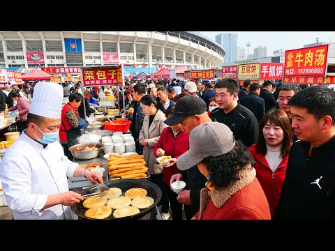 A massive morning market in Shanxi, China, a carb lover's paradise, with fragrant scallion pancakes.