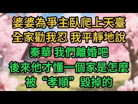 婆婆為爭主臥爬上天臺，全家勸我忍，我平靜地說：“秦華，我們離婚吧。”後來他才懂，一個家是怎麼被“孝順”毀掉的