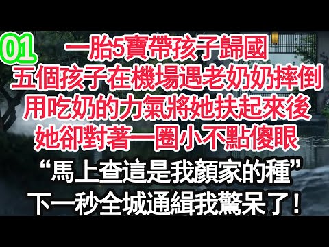 01一胎5寶帶孩子歸國，五個孩子在機場遇老奶奶摔倒，用吃奶的力氣將她扶起來後，她卻對著一圈小不點傻眼，“馬上查這是我顏家的種”下一秒全城通緝我驚呆了！【顧亞男】【大女主】【爽文】【婚姻自主】