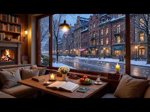 Winter Coffee Shop Jazz ❄️ Cozy Café Ambience & Fireplace Sounds for Study & Work