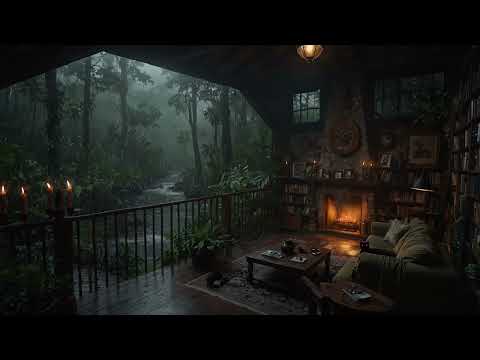 Peaceful Rainstorm in a Cozy Cabin | Rain Sounds, Thunder &amp; Fireplace Ambience for Sleep