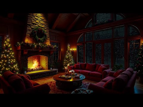 Snowy Christmas Night with Piano • Gentle Fireplace Ambience for Holiday Sleep & Relaxation