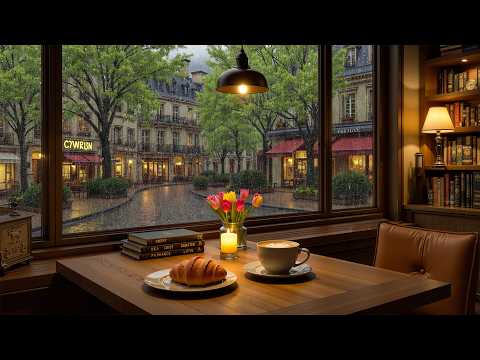Smooth Spring Rainy Jazz ☕ Cozy Coffeehouse Ambience & Rain Sounds for Study & Focus