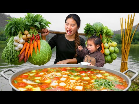 How to Cook Delicious Lunch: Harvest Vegetables and carp pond - Make Big Bamboo House with my babies