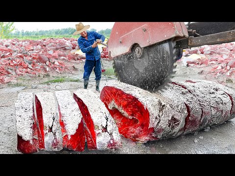 Extreme Process of Cutting Raw Volcanic Glass
