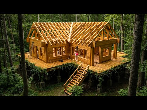 125 Days Alone in the Deep Forest – Woman Builds a Wooden House From Idea to Impressive Reality
