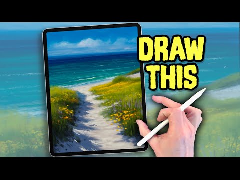 EASY PROCREATE Landscape Drawing Tutorial - BEACH PATH