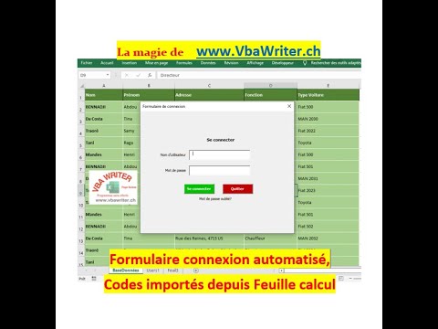 VBA Formulaire Connexion automatisé/ Codes Importés depuis Feuille/ sans codage_09. www.VbaWriter.ch