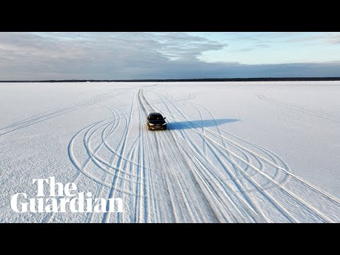 Drone video shows 'ice road' across frozen sea