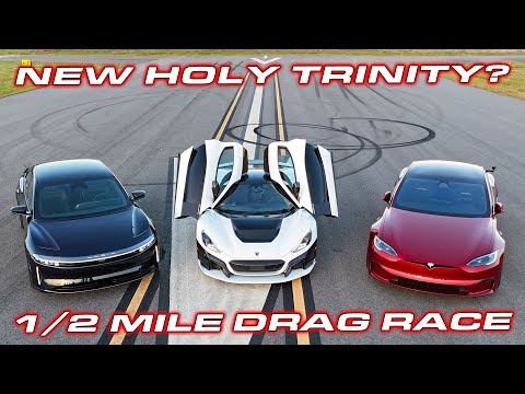 1,914 HP Rimac Nevera vs Lucid Sapphire vs Tesla Plaid 1/2 Mile Race