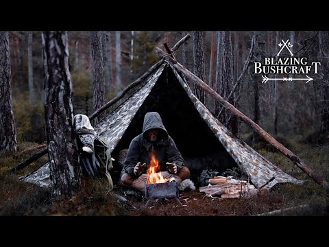 Freezing Bushcraft Camp / Zeltbahn / Woodstove in tent