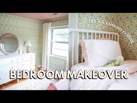 DIY GIRLS BEDROOM MAKEOVER 🎀 | dreamy wallpaper, shiplap ceiling + fixer upper renovations!