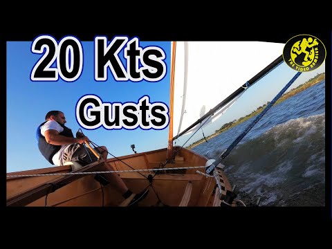 Balanced Lug Sail, rig setup and test with 20kts gusts and full sail on my Goat Island Skiff