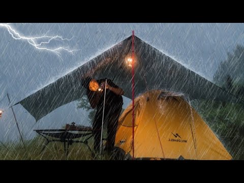 CAMPING in HEAVY RAIN ⛈️ FACING IN A RAINSTORM ‼️ 
