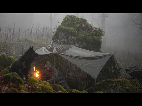 Surviving Rainstorm Under a Rock – No Tent, No Sleeping Bag!