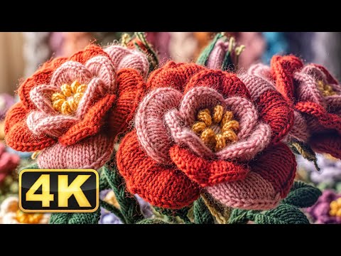 4K Knitted Flowers Blooming Timelapse Screensaver | Peaceful Piano Meditation Music for Relax, Sleep