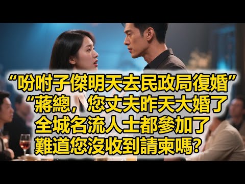 “吩咐子傑明天去民政局復婚”，“蔣總，您丈夫昨天大婚了，全城名流人士都參加了，難道您沒收到請柬嗎？