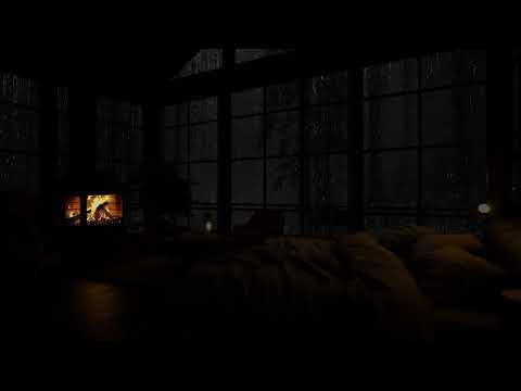 Rainy Night by the Fireplace in a Cozy Cabin | Calm Ambience for Deep Sleep