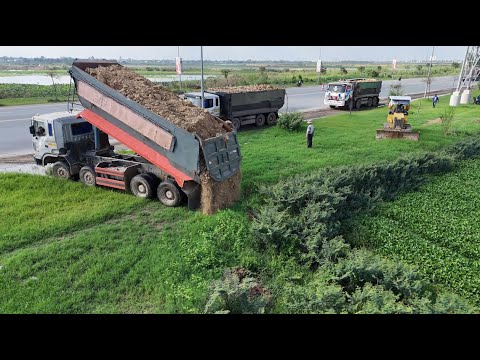 Be careful Started New Project! 25.5T Truck FillLand Delete Huge Lake,Skillful Dozer D31 Push Soil 