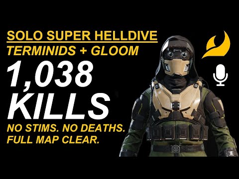 Helldivers 2. SOLO. NO STIMS. No deaths. 1,038 Bug kills. Super Helldive. Full Map Clear. The Gloom.
