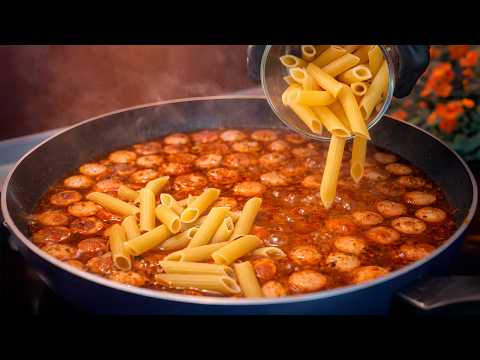 Quick pasta with sausage in tomato sauce — the easiest homemade dinner! All in one pan!