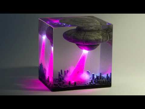 Giant UFO City Destruction Epoxy Resin Diorama